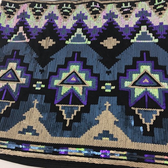 Express sequin tribal print mini skirt Large - Picture 8 of 9